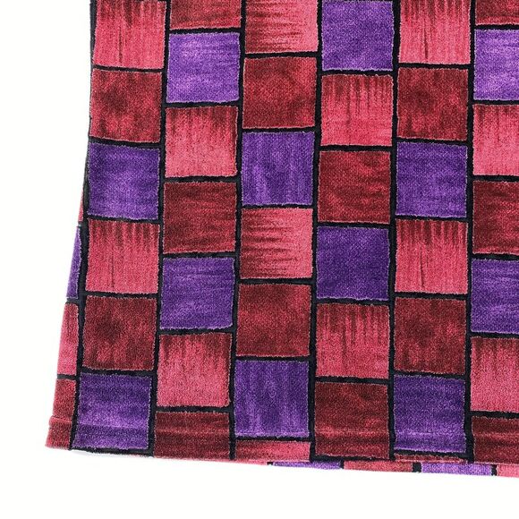 VTG 90's Notations Velvet Geometric Red Purple Womens XL Boxy Blouse Artsy Funky - Picture 6 of 11
